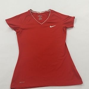 Nike Pro Dri-Fit Red V-Neck Athletic Tee Size M